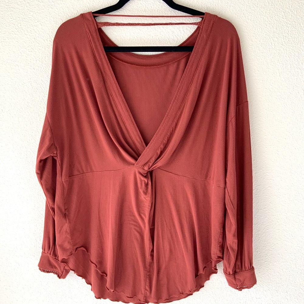 Free People Shimmy Shake Shirt Rust Size XS Orange Open Back